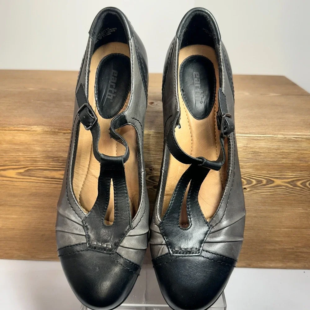 Earth Wanderlust T-Strap Mary Jane Comfort Heels Leather Two Tone 8.5B Academia